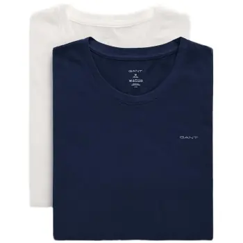 Gant 2P Basic Crew Neck T-Shirt Vit/Marin bomull Small Herr Sänkt pris