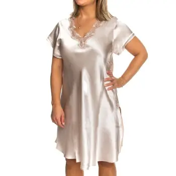 Lady Avenue Pure Silk Nightgown With Lace Champagne silke X-Large Dam Kampanj