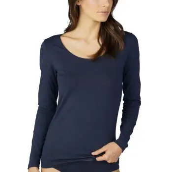 Bästa pris Mey Cotton Pure Long-Sleeved Top Midnattsblå bomull 42 Dam