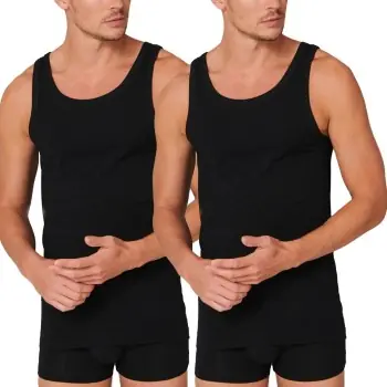 Schiesser 2P 95-5 Organic Cotton Athletic Shirt Svart ekologisk bomull 4XL Herr Erbjudande