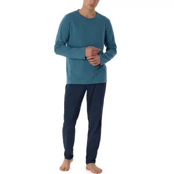 Schiesser Casual Essentials Pyjamas Marin/Blå bomull 52 Herr Fynd