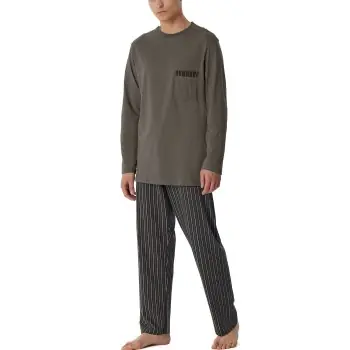 Schiesser Comfort Nightwear Long Pyjamas Brun Mönster bomull 54 Herr Säker betalning
