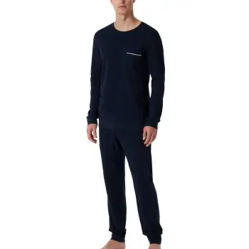 Populärt val Schiesser Fine Interlock Cotton Long Pyjama Mörkblå bomull XX-Large Herr